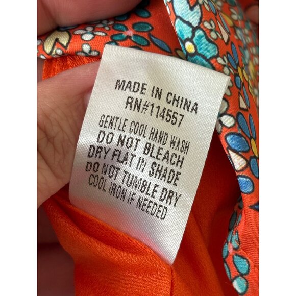 THML Womens Satin Red Paisley Floral Print Smocked Waist Dress Size L - Picture 6 of 11